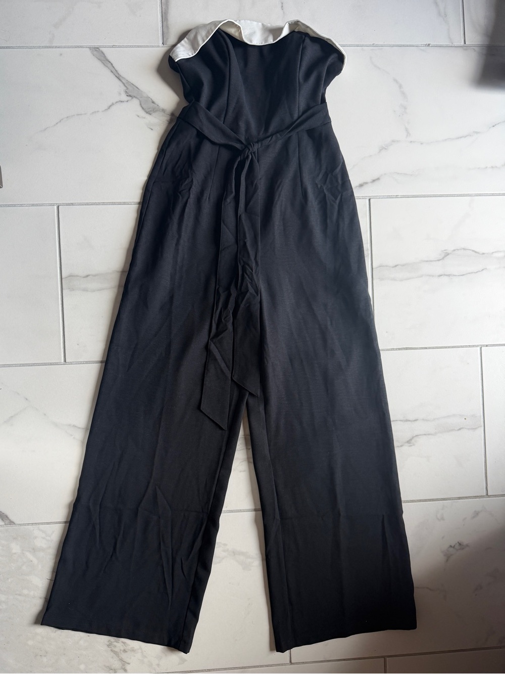 NWT - Hello Molly Black Strapless Wide-Leg Jumpsuit with Cream Trim
